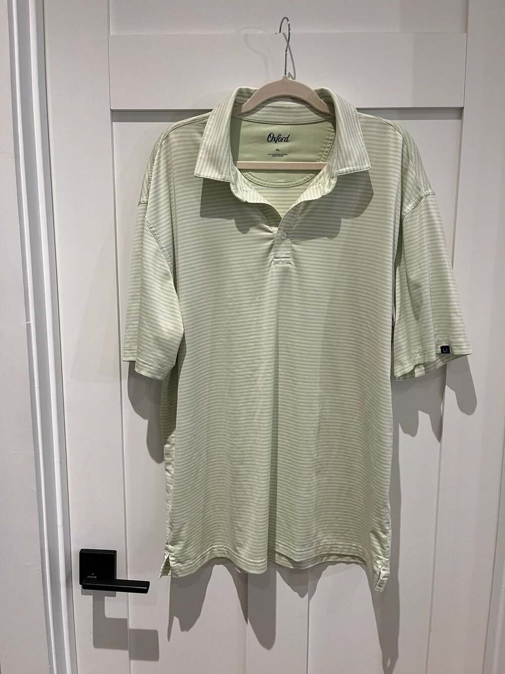 Oxford Men's Striped Performance Polo Shirt Light Green XL